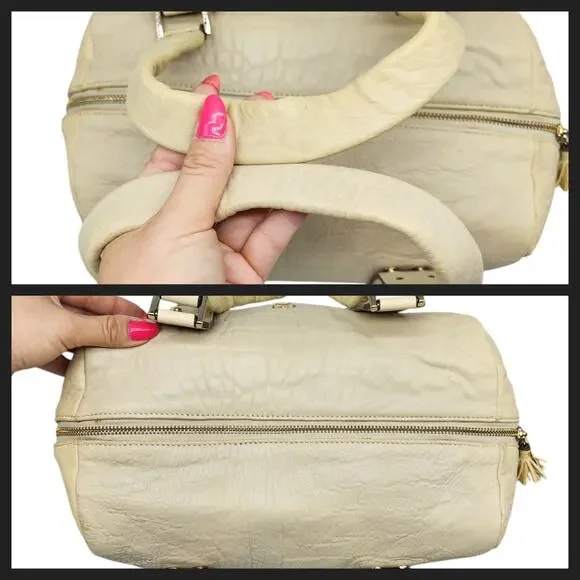 Anya Hindmarch Mini Boston Bag White Cream Gold Studded Top Handle